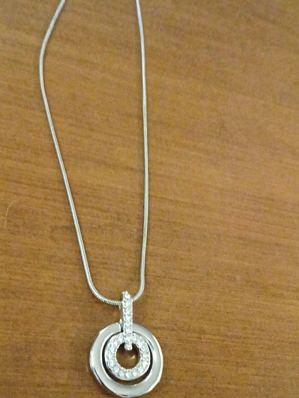 Silver Circular Pendant Necklace with Crystal Accent - Women